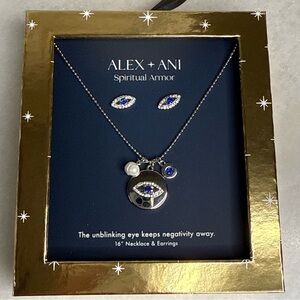 Alex and Ani Set Necklace Earrings Armor Evil Eye Spiritual Armor 16in Gift New